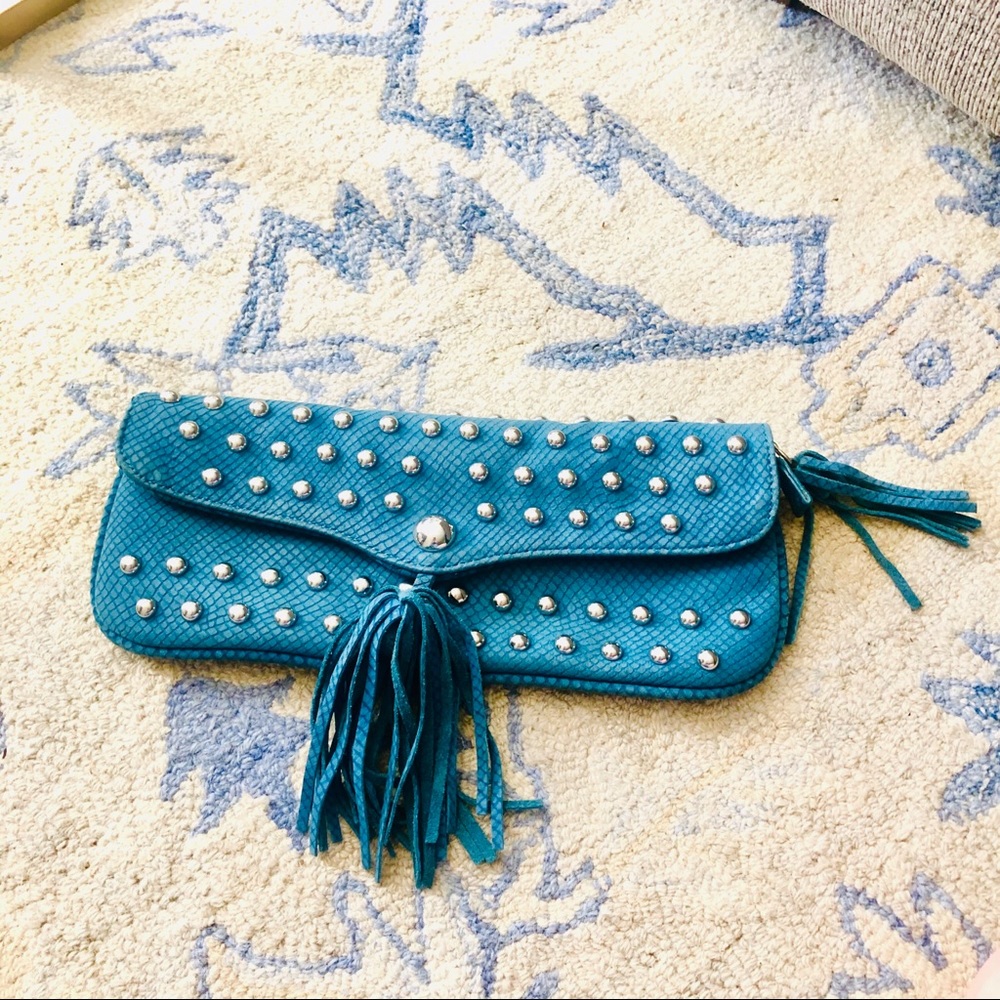 Hype Blue Suede Silver Studded Clutch